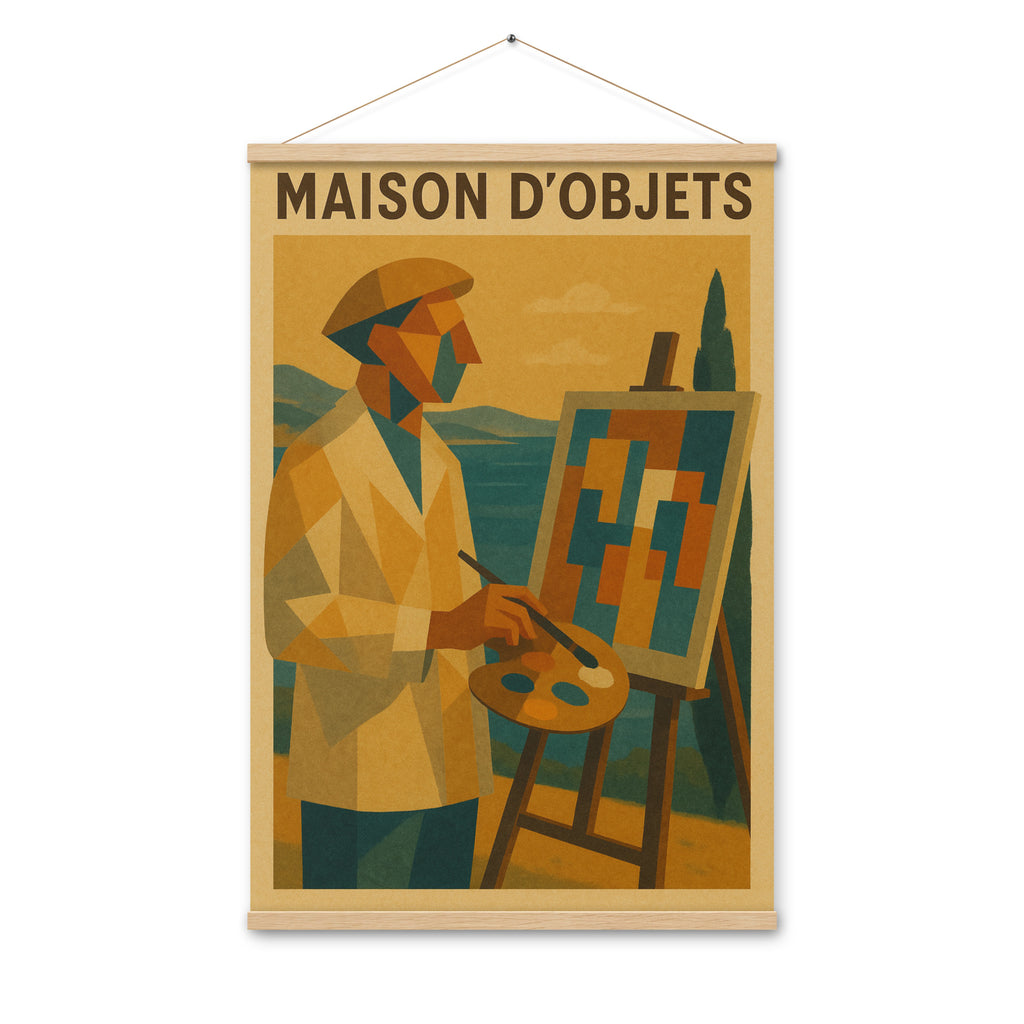 Poster of an artist painting with 'MAISON D'OBJETS' text at the top